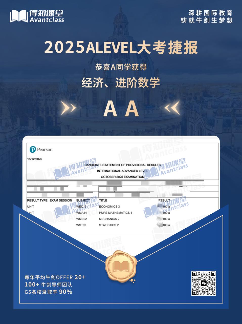 2025 ALEVEL 进阶数学 A 成绩捷报